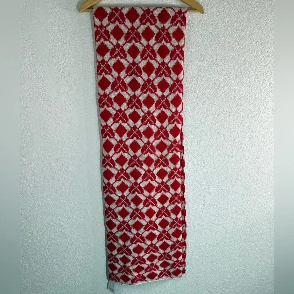 NWT Free People Matchbook Scarf Red and White Sweater Knit Scarf Boho Winter